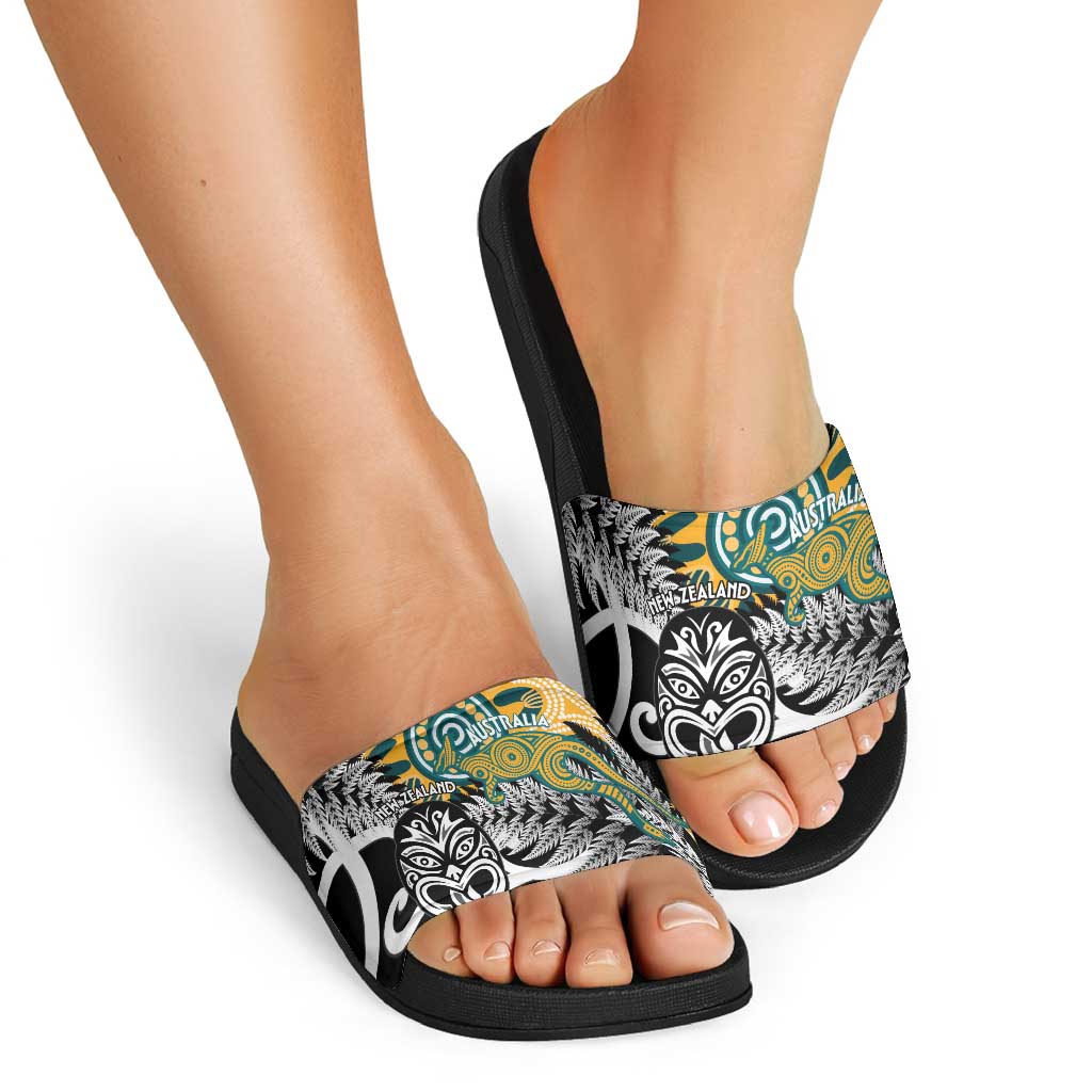 New Zealand Australia Rugby Slide Sandals Wallabies Aboriginal All Black Maori Tiki Together LT14 - Polynesian Pride