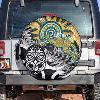 New Zealand Australia Rugby Spare Tire Cover Wallabies Aboriginal All Black Maori Tiki Together LT14 Black - Polynesian Pride
