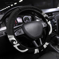 New Zealand Australia Rugby Steering Wheel Cover Wallabies Aboriginal All Black Maori Tiki Together LT14 Universal Fit Black - Polynesian Pride