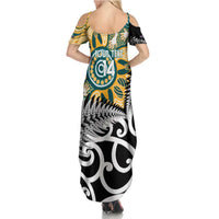 New Zealand Australia Rugby Custom Summer Maxi Dress Wallabies Aboriginal All Black Maori Tiki Together LT14 - Polynesian Pride