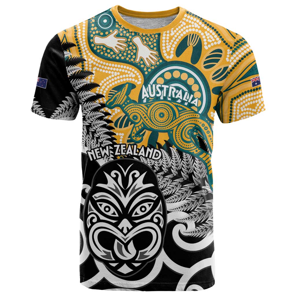 New Zealand Australia Rugby Custom T Shirt Wallabies Aboriginal All Black Maori Tiki Together LT14 Black - Polynesian Pride