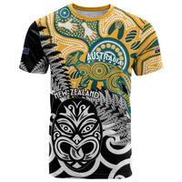 New Zealand Australia Rugby Custom T Shirt Wallabies Aboriginal All Black Maori Tiki Together LT14 Black - Polynesian Pride