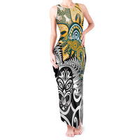 New Zealand Australia Rugby Custom Tank Maxi Dress Wallabies Aboriginal All Black Maori Tiki Together LT14 Women Black - Polynesian Pride