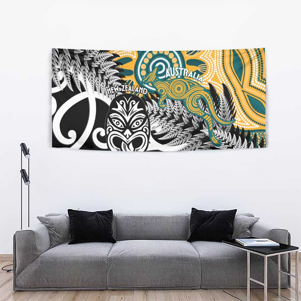 New Zealand Australia Rugby Tapestry Wallabies Aboriginal All Black Maori Tiki Together LT14 - Polynesian Pride