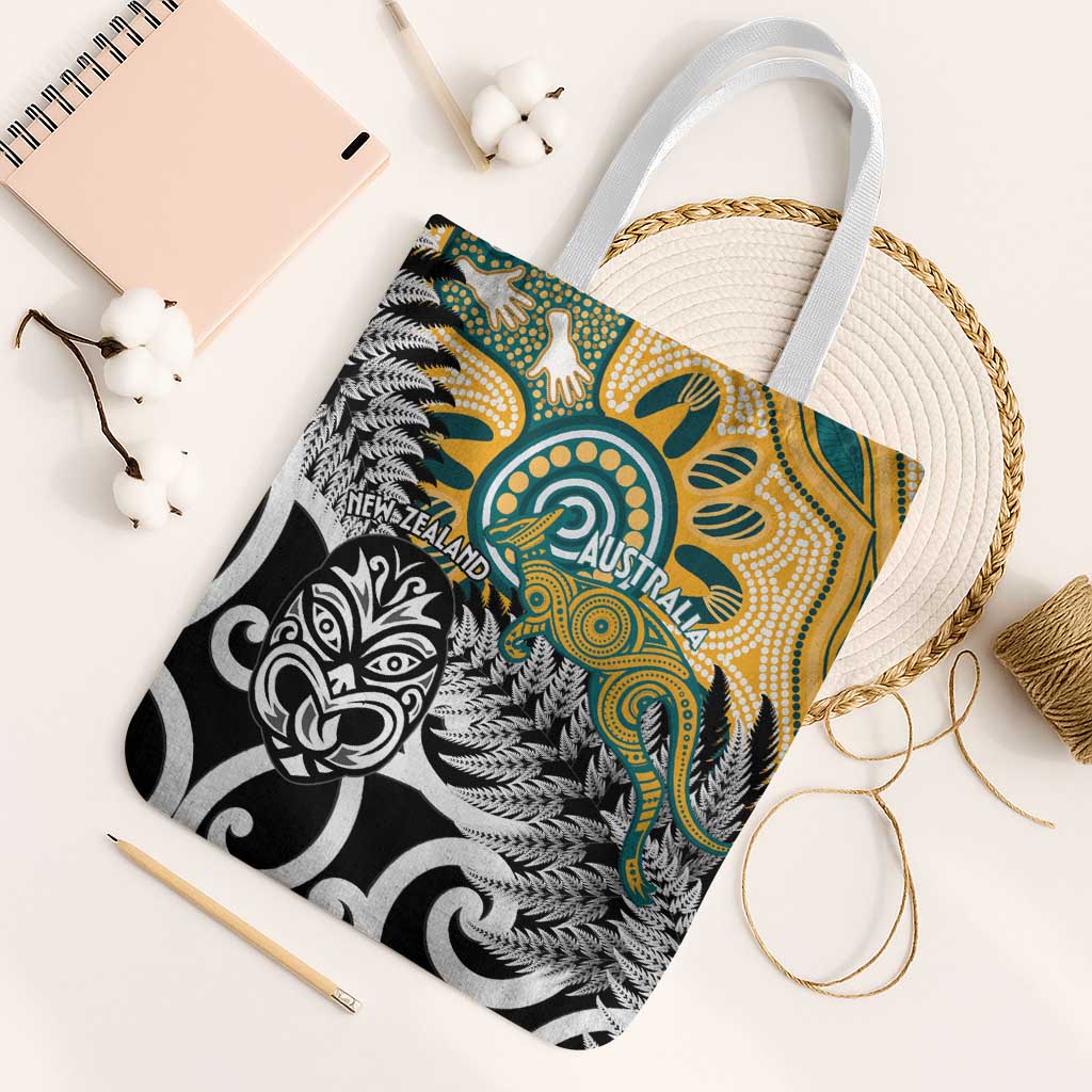 New Zealand Australia Rugby Tote Bag Wallabies Aboriginal All Black Maori Tiki Together LT14 White Strap One Size Black - Polynesian Pride