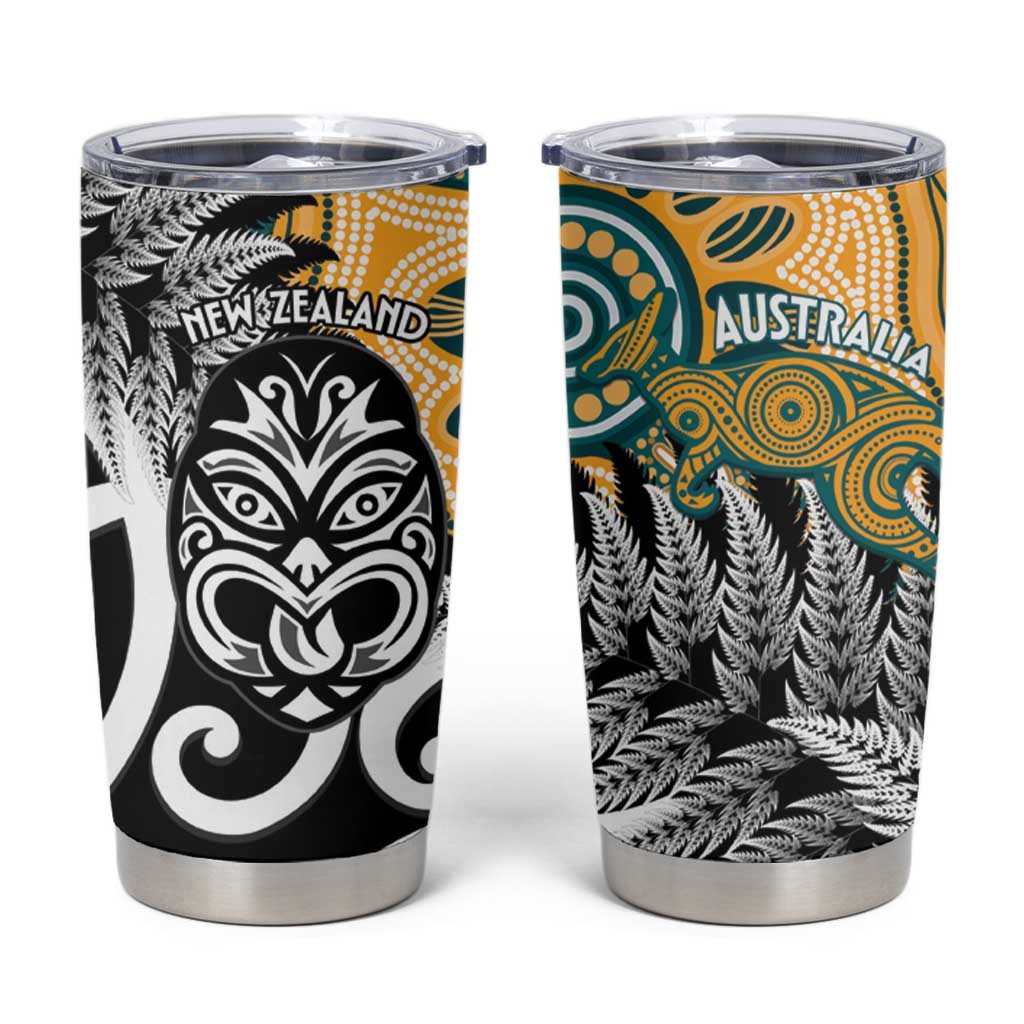 New Zealand Australia Rugby Tumbler Cup Wallabies Aboriginal All Black Maori Tiki Together LT14 Black - Polynesian Pride