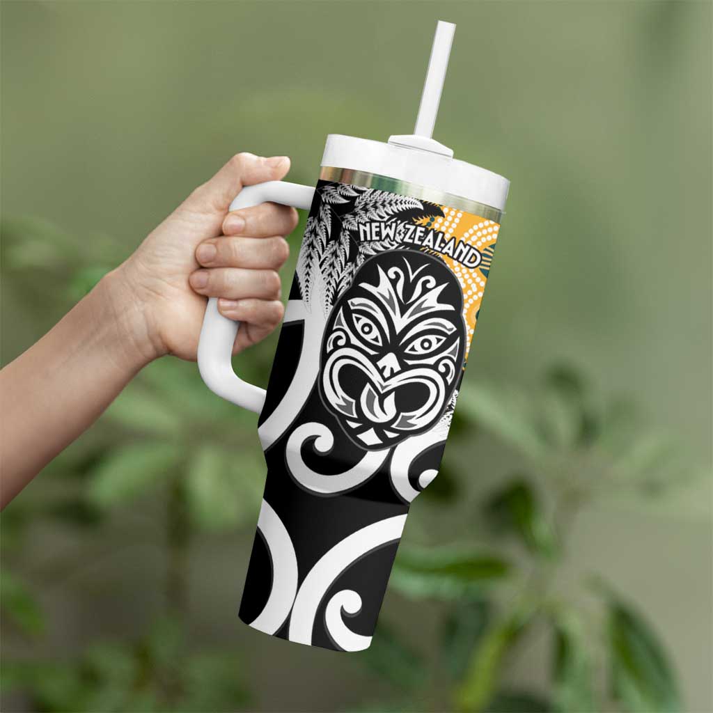 New Zealand Australia Rugby Tumbler With Handle Wallabies Aboriginal All Black Maori Tiki Together LT14 - Polynesian Pride