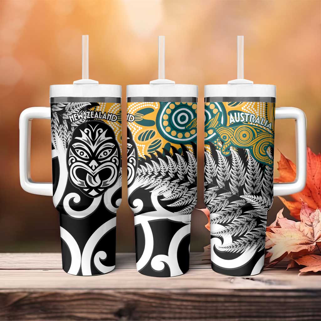 New Zealand Australia Rugby Tumbler With Handle Wallabies Aboriginal All Black Maori Tiki Together LT14 - Polynesian Pride