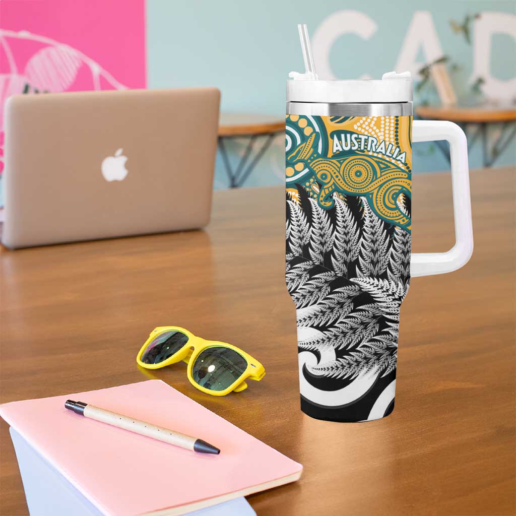 New Zealand Australia Rugby Tumbler With Handle Wallabies Aboriginal All Black Maori Tiki Together LT14 - Polynesian Pride