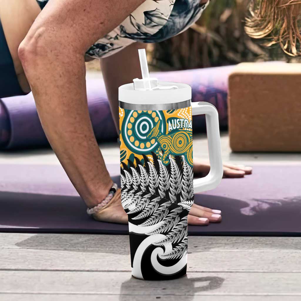 New Zealand Australia Rugby Tumbler With Handle Wallabies Aboriginal All Black Maori Tiki Together LT14 - Polynesian Pride