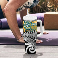 New Zealand Australia Rugby Tumbler With Handle Wallabies Aboriginal All Black Maori Tiki Together LT14 - Polynesian Pride