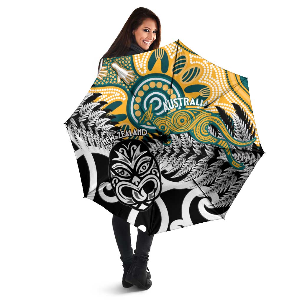 New Zealand Australia Rugby Umbrella Wallabies Aboriginal All Black Maori Tiki Together LT14 - Polynesian Pride