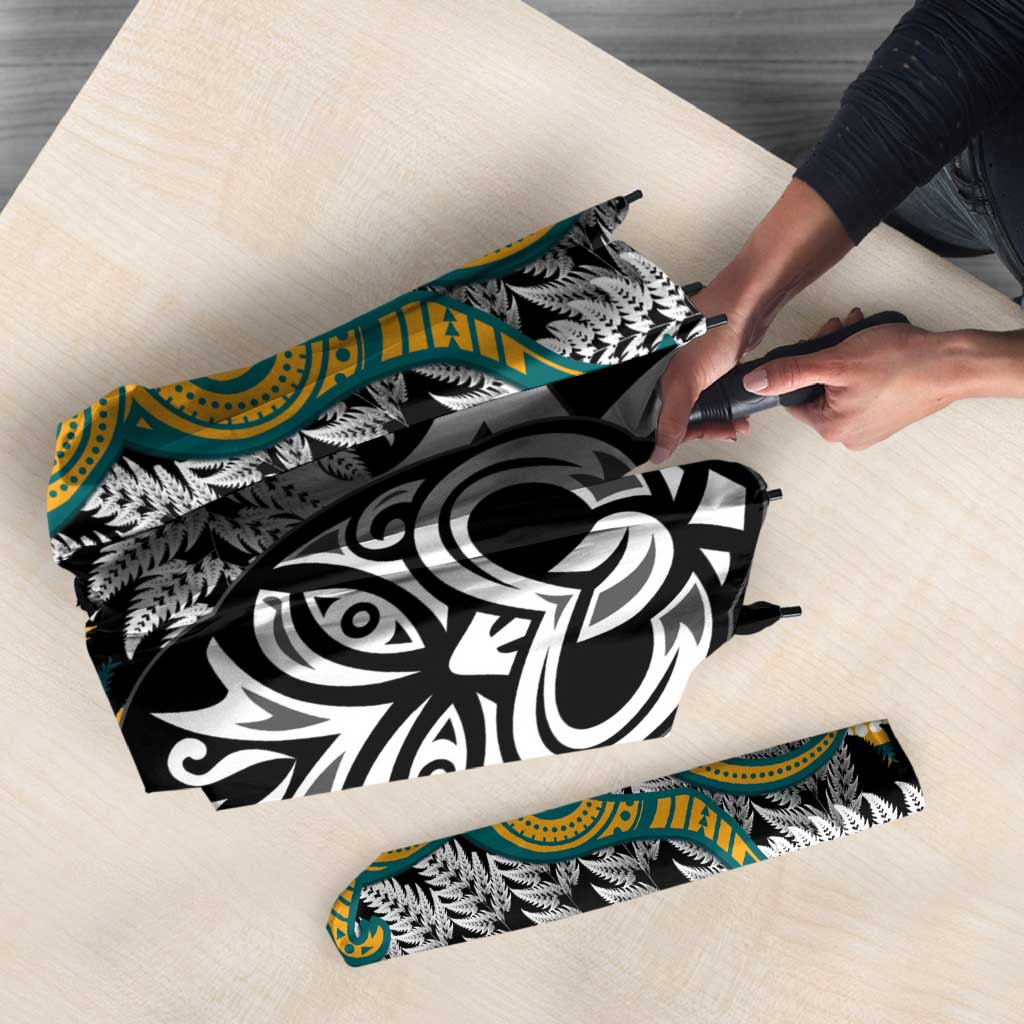 New Zealand Australia Rugby Umbrella Wallabies Aboriginal All Black Maori Tiki Together LT14 - Polynesian Pride