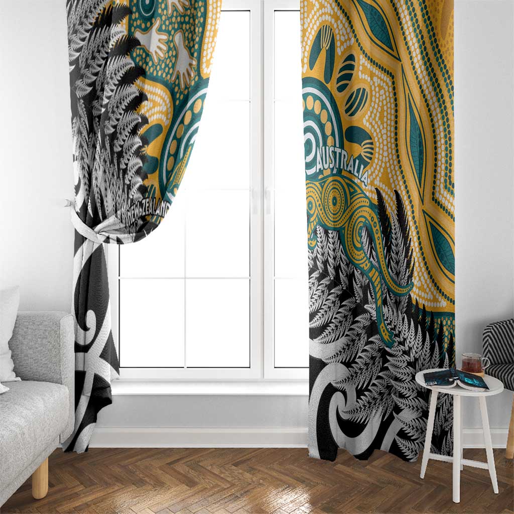 New Zealand Australia Rugby Window Curtain Wallabies Aboriginal All Black Maori Tiki Together LT14 - Polynesian Pride