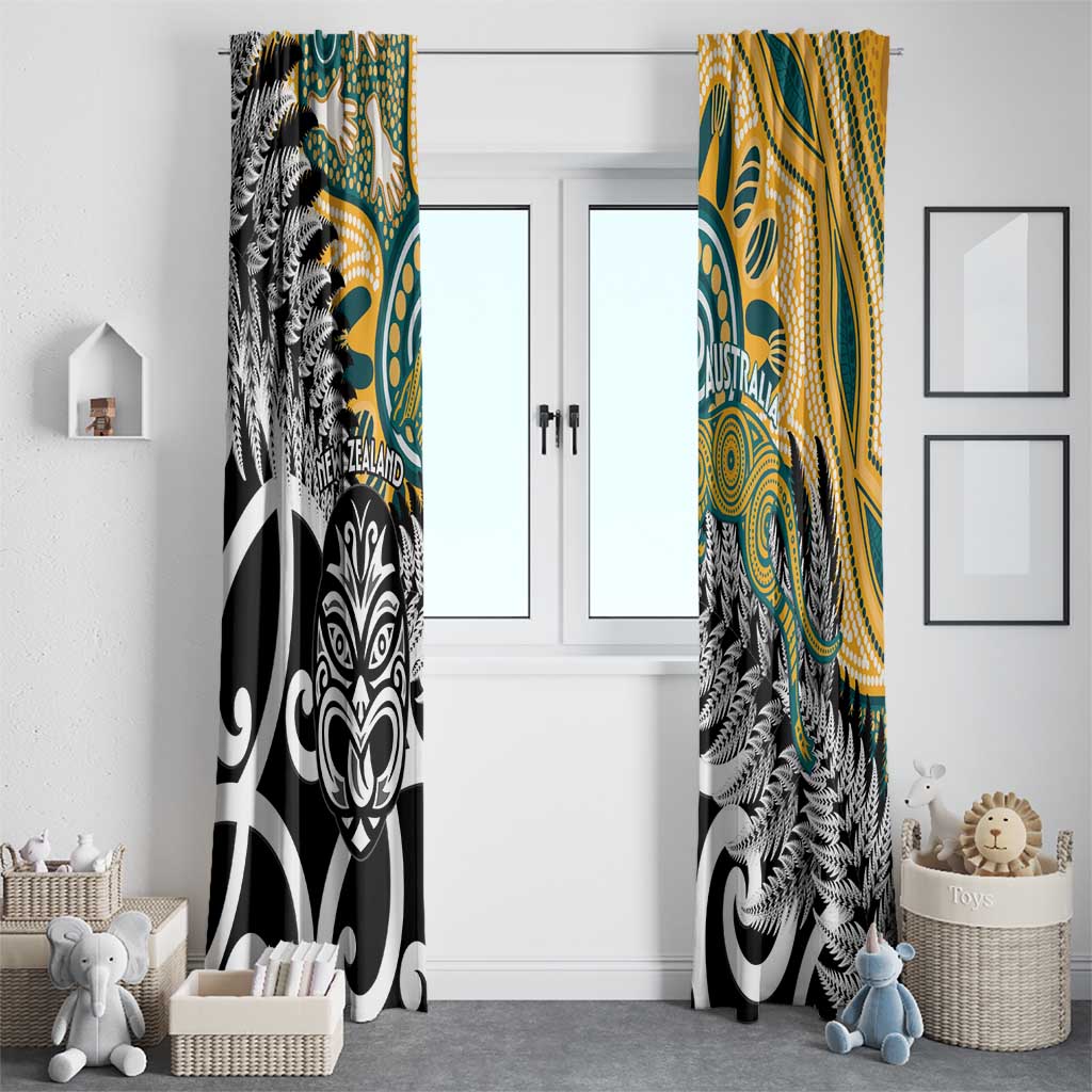 New Zealand Australia Rugby Window Curtain Wallabies Aboriginal All Black Maori Tiki Together LT14 - Polynesian Pride