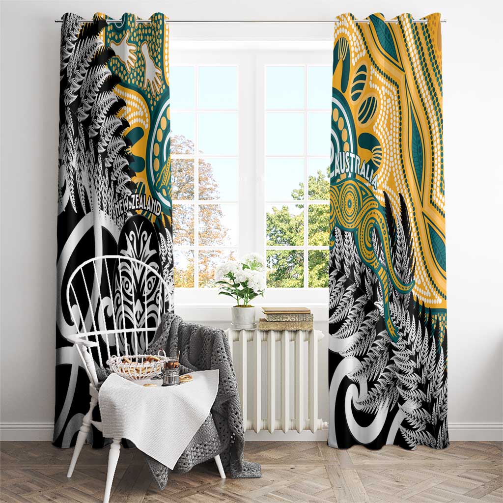 New Zealand Australia Rugby Window Curtain Wallabies Aboriginal All Black Maori Tiki Together LT14 - Polynesian Pride