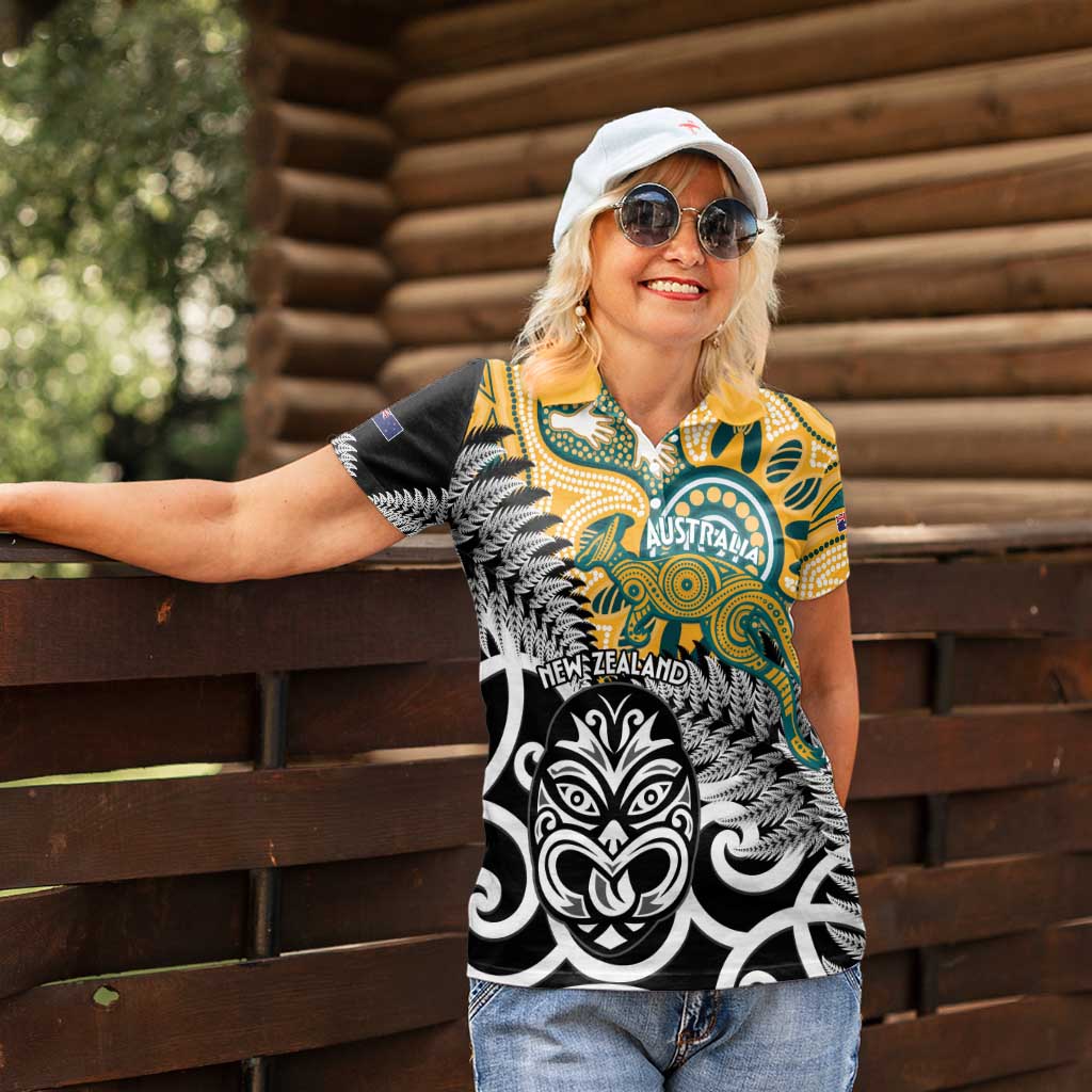 New Zealand Australia Rugby Custom Women Polo Shirt Wallabies Aboriginal All Black Maori Tiki Together LT14 - Polynesian Pride