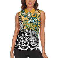 New Zealand Australia Rugby Custom Women Sleeveless Polo Shirt Wallabies Aboriginal All Black Maori Tiki Together LT14 - Polynesian Pride