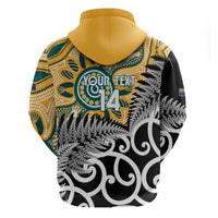 New Zealand Australia Rugby Custom Zip Hoodie Wallabies Aboriginal All Black Maori Tiki Together LT14 - Polynesian Pride