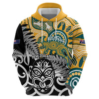 New Zealand Australia Rugby Custom Zip Hoodie Wallabies Aboriginal All Black Maori Tiki Together LT14 - Polynesian Pride