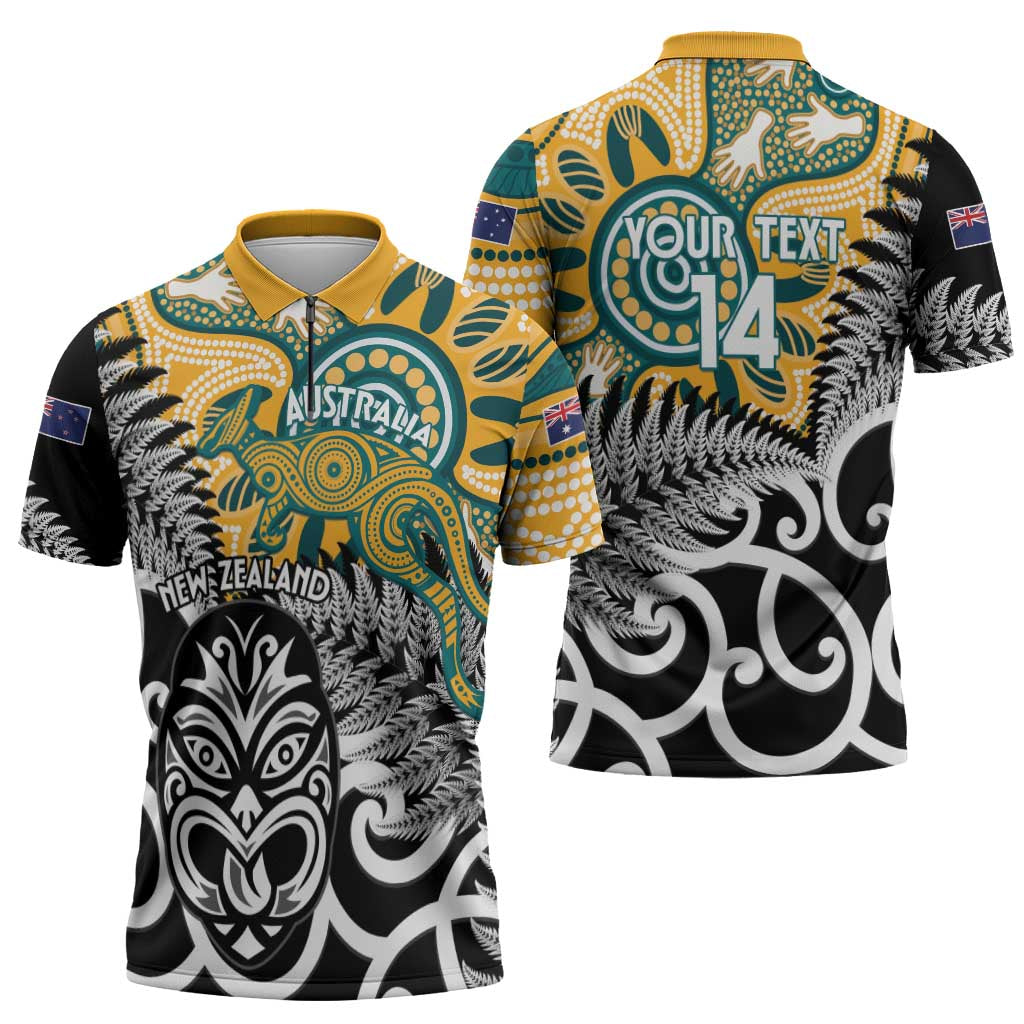 New Zealand Australia Rugby Custom Zipper Polo Shirt Wallabies Aboriginal All Black Maori Tiki Together LT14 - Polynesian Pride