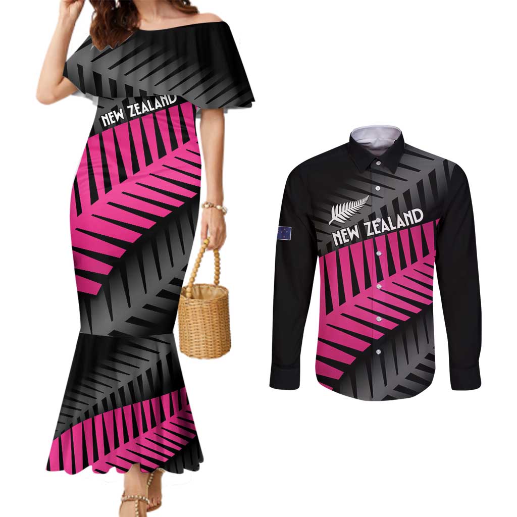 New Zealand Silver Fern Rugby Custom Couples Matching Mermaid Dress and Long Sleeve Button Shirt 2025 All Black Go Champions - Polynesian Pride