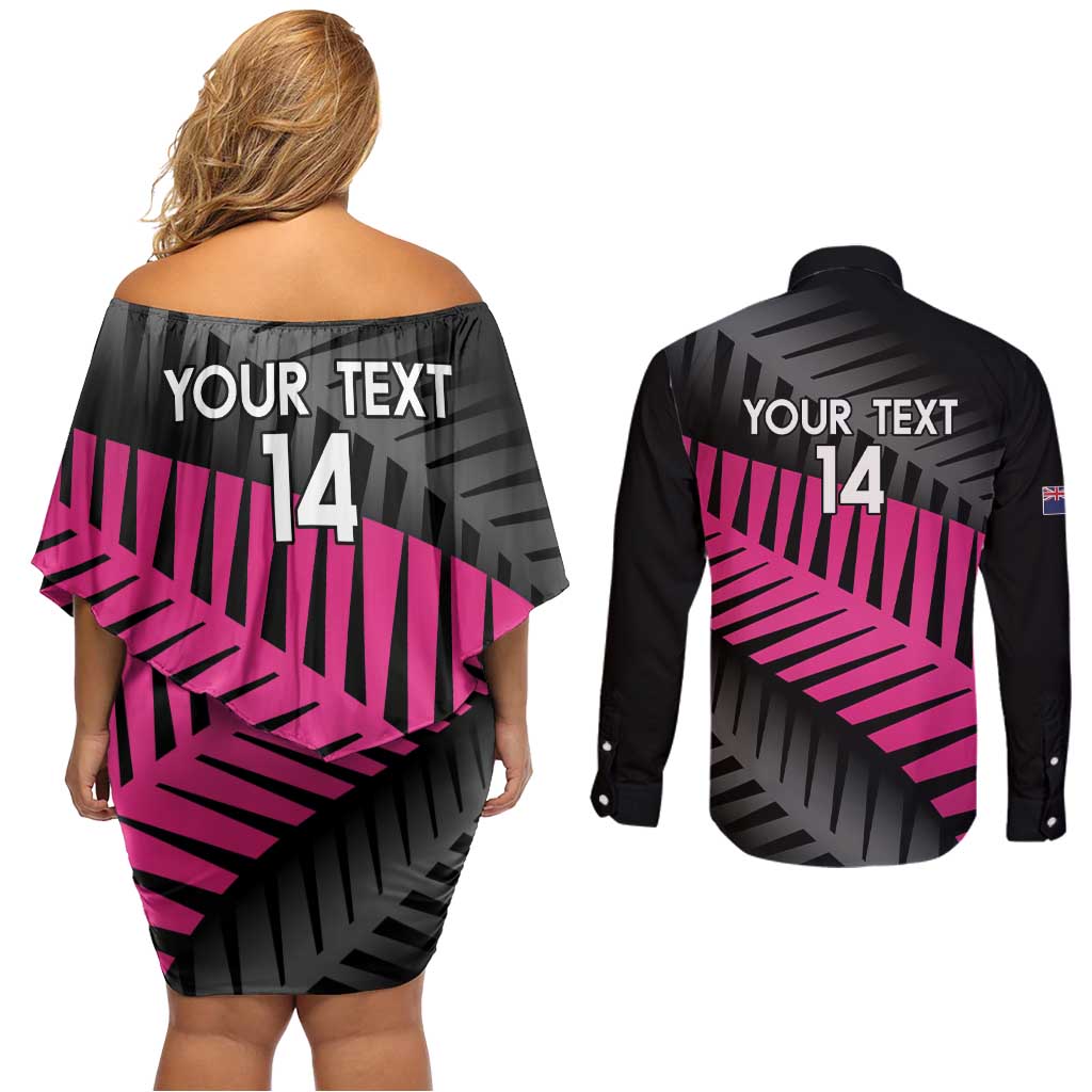 New Zealand Silver Fern Rugby Custom Couples Matching Off Shoulder Short Dress and Long Sleeve Button Shirt 2025 All Black Go Champions LT14 - Polynesian Pride