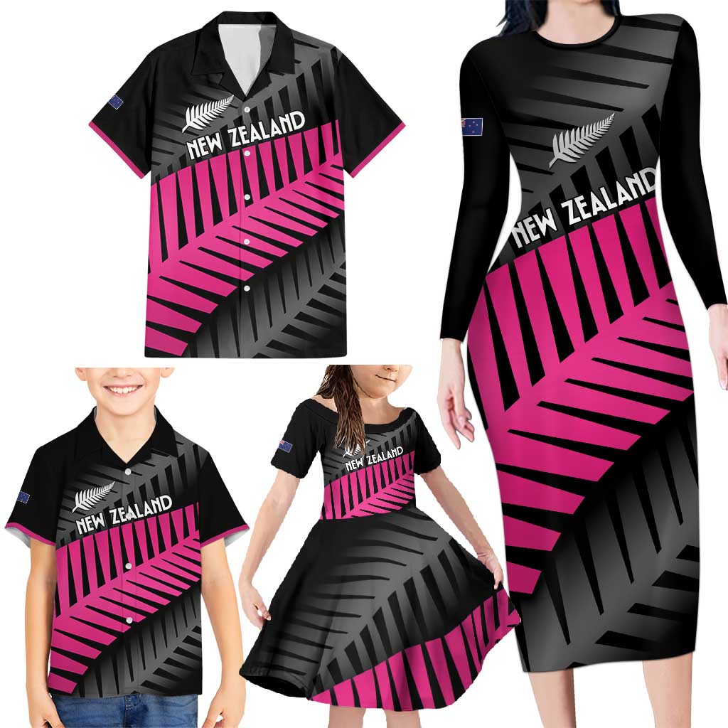 New Zealand Silver Fern Rugby Custom Family Matching Long Sleeve Bodycon Dress and Hawaiian Shirt 2025 All Black Go Champions LT14 - Polynesian Pride
