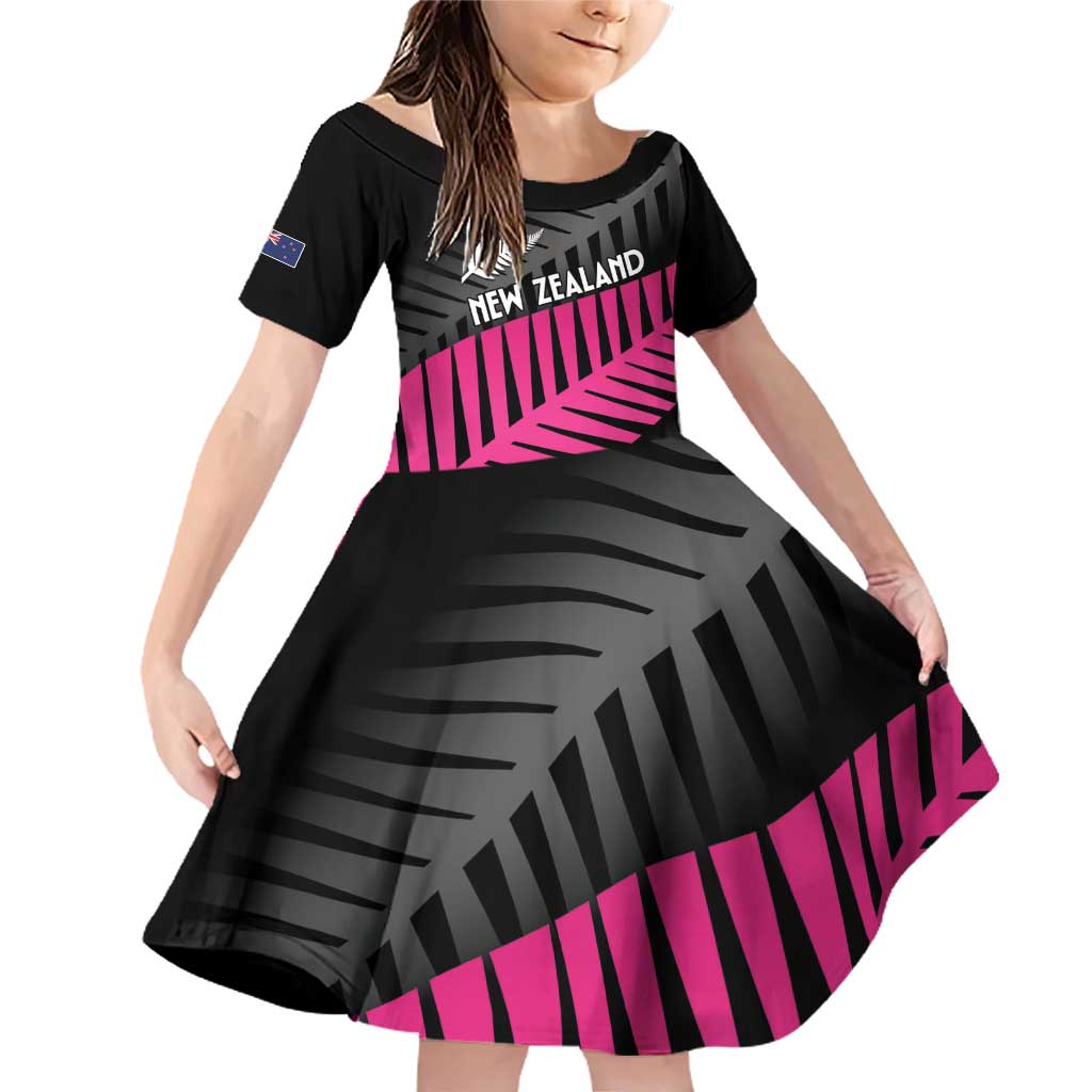 New Zealand Silver Fern Rugby Custom Family Matching Off Shoulder Short Dress and Hawaiian Shirt 2025 All Black Go Champions LT14 Daughter's Dress Black - Polynesian Pride