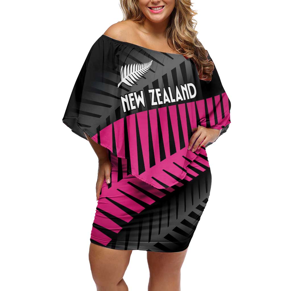 New Zealand Silver Fern Rugby Custom Family Matching Off Shoulder Short Dress and Hawaiian Shirt 2025 All Black Go Champions LT14 Mom's Dress Black - Polynesian Pride