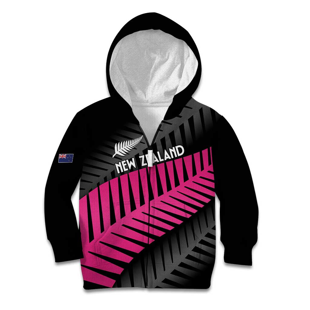 New Zealand Silver Fern Rugby Custom Kid Hoodie 2025 All Black Go Champions LT14 Zip Hoodie Black - Polynesian Pride