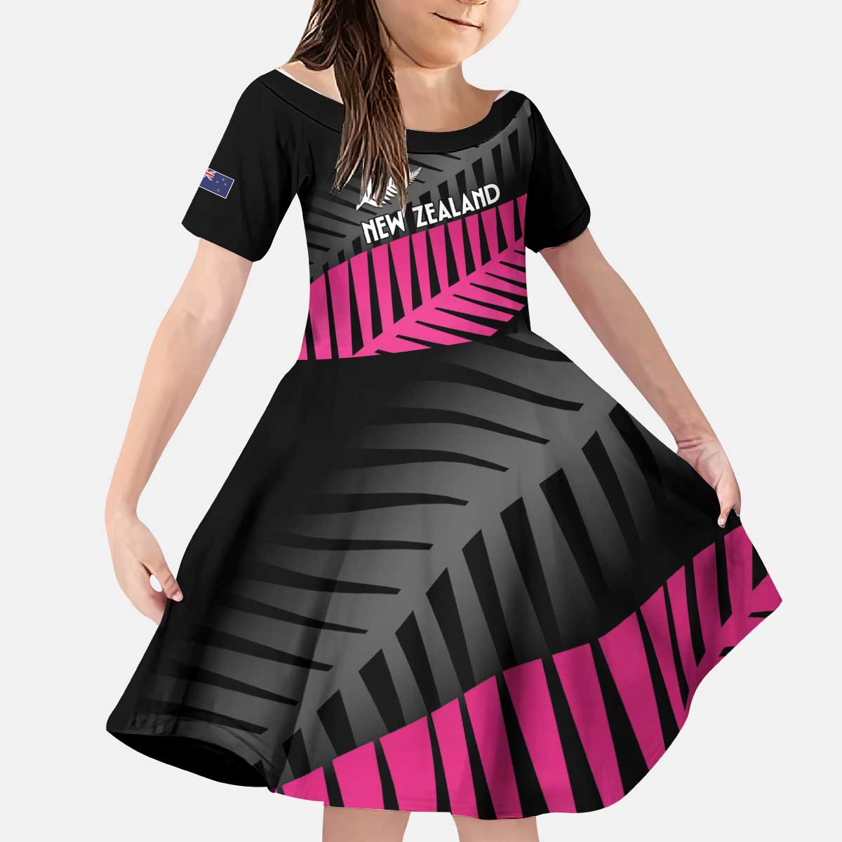 New Zealand Silver Fern Rugby Custom Kid Short Sleeve Dress 2025 All Black Go Champions - Polynesian Pride