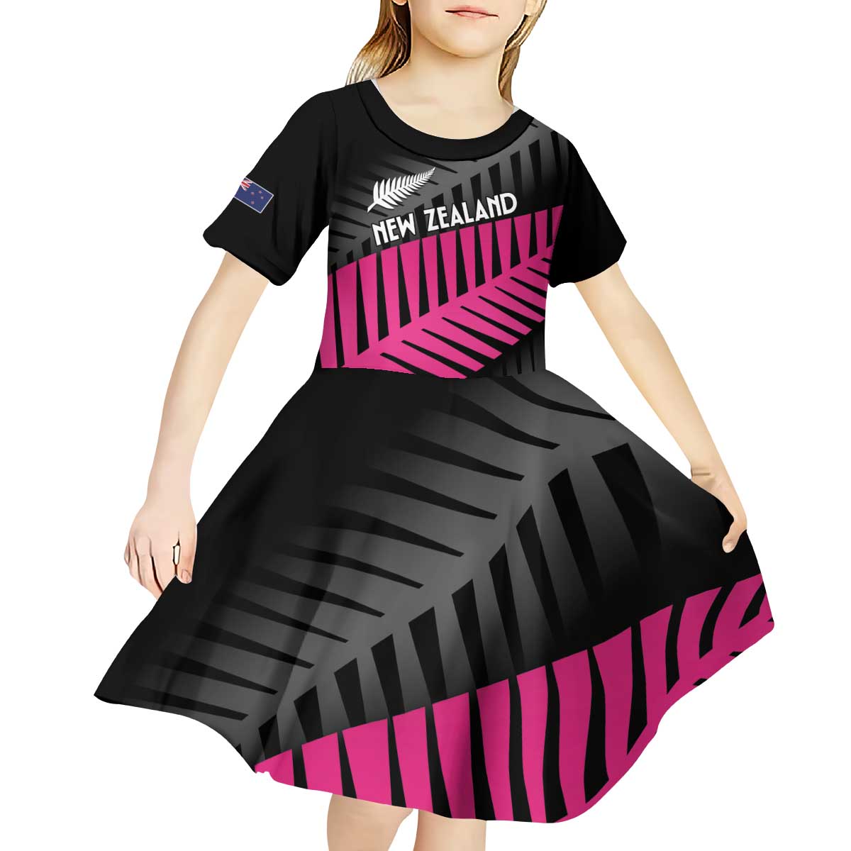 New Zealand Silver Fern Rugby Custom Kid Short Sleeve Dress 2025 All Black Go Champions LT14 - Polynesian Pride