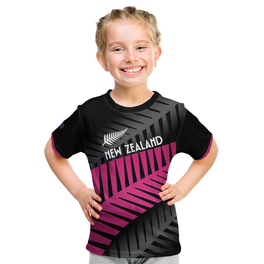New Zealand Silver Fern Rugby Custom Kid T Shirt 2025 All Black Go Champions LT14 Black - Polynesian Pride