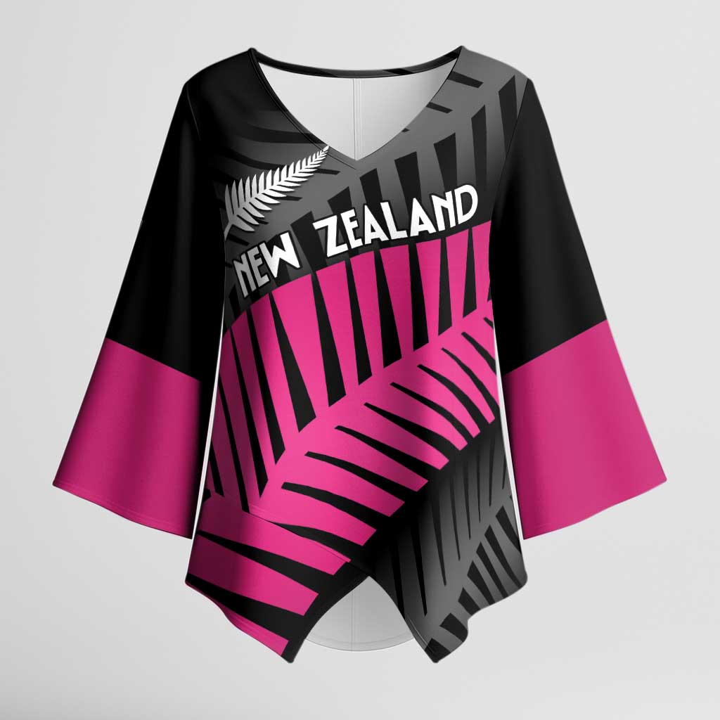New Zealand Silver Fern Rugby Custom Kimono Sleeve Blouse 2025 All Black Go Champions LT14 Female Black - Polynesian Pride