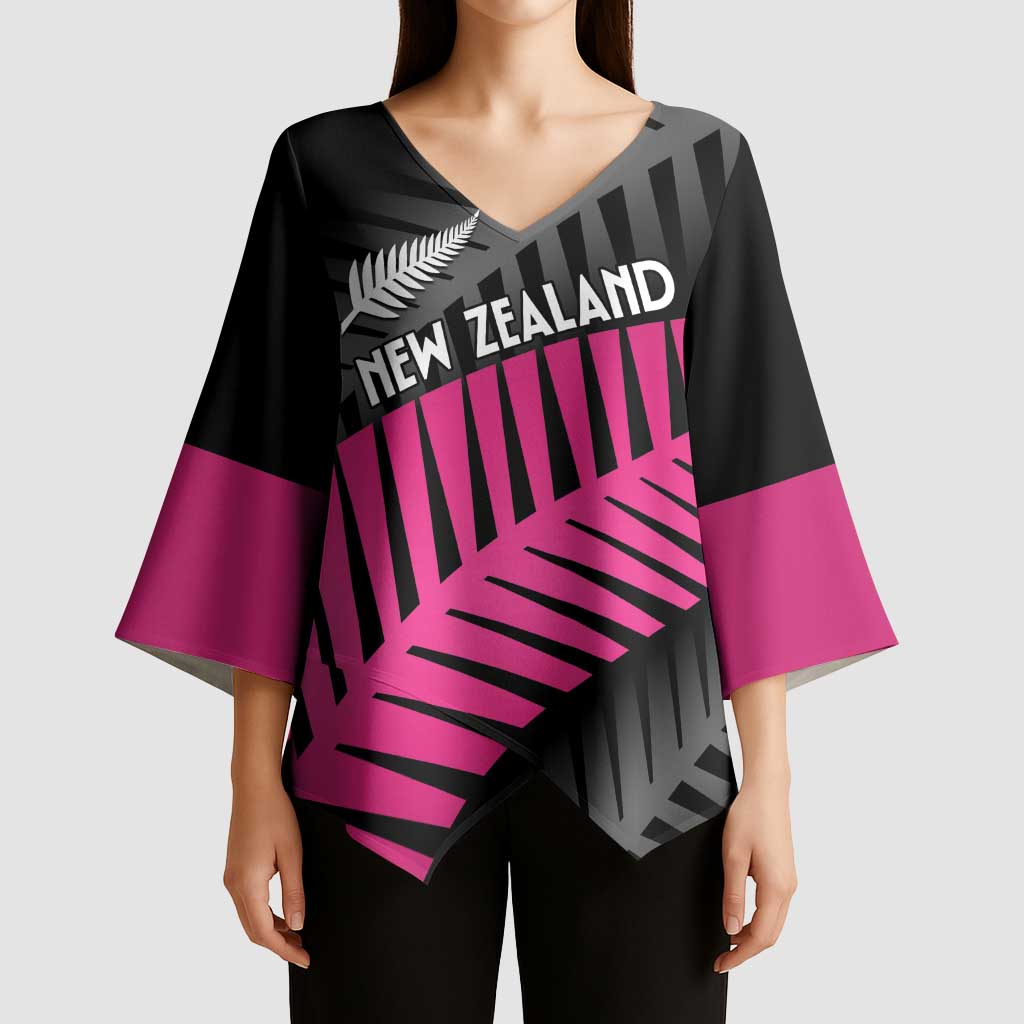 New Zealand Silver Fern Rugby Custom Kimono Sleeve Blouse 2025 All Black Go Champions LT14 - Polynesian Pride