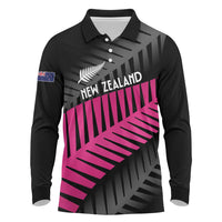 New Zealand Silver Fern Rugby Custom Long Sleeve Polo Shirt 2025 All Black Go Champions LT14 Black - Polynesian Pride