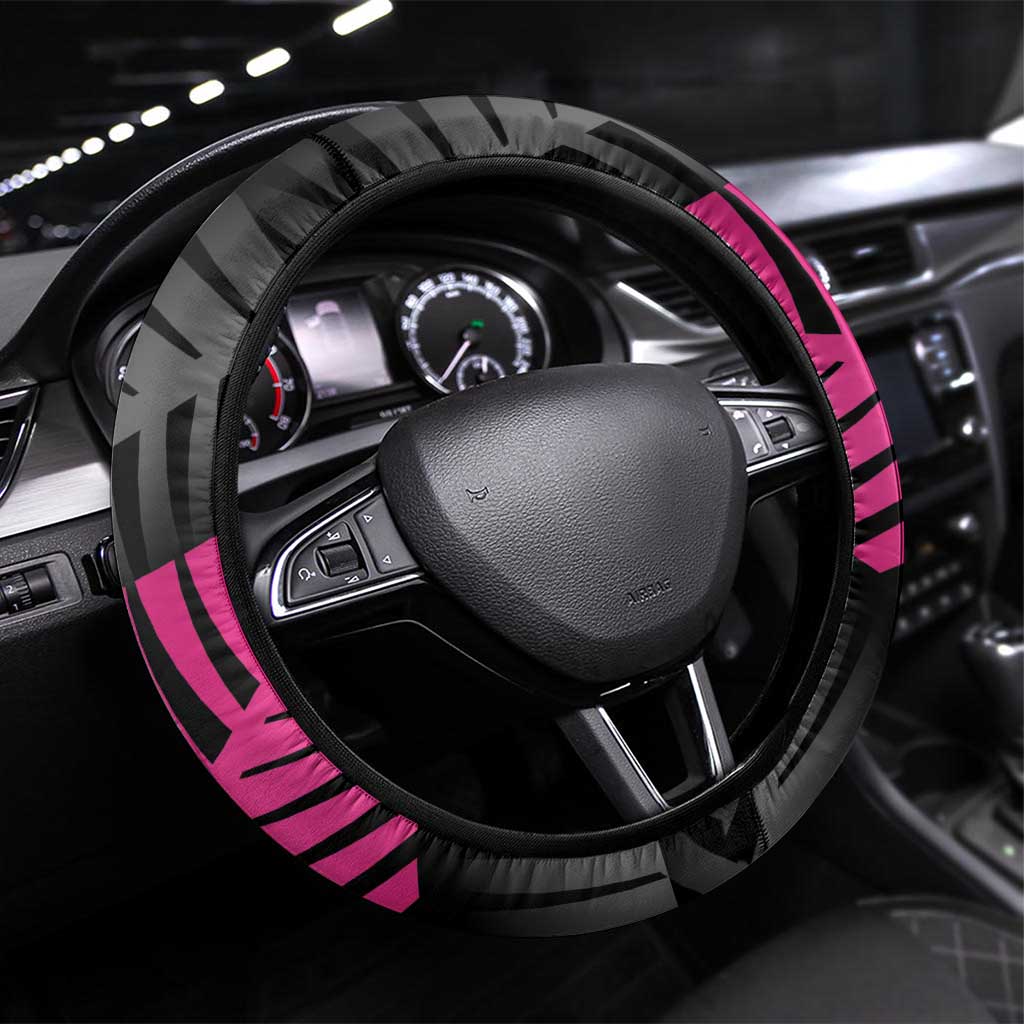 New Zealand Silver Fern Rugby Steering Wheel Cover 2025 All Black Go Champions LT14 Universal Fit Black - Polynesian Pride