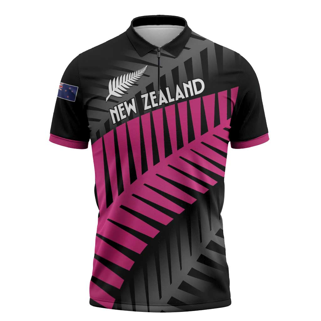 New Zealand Silver Fern Rugby Custom Zipper Polo Shirt 2025 All Black Go Champions LT14 Black - Polynesian Pride