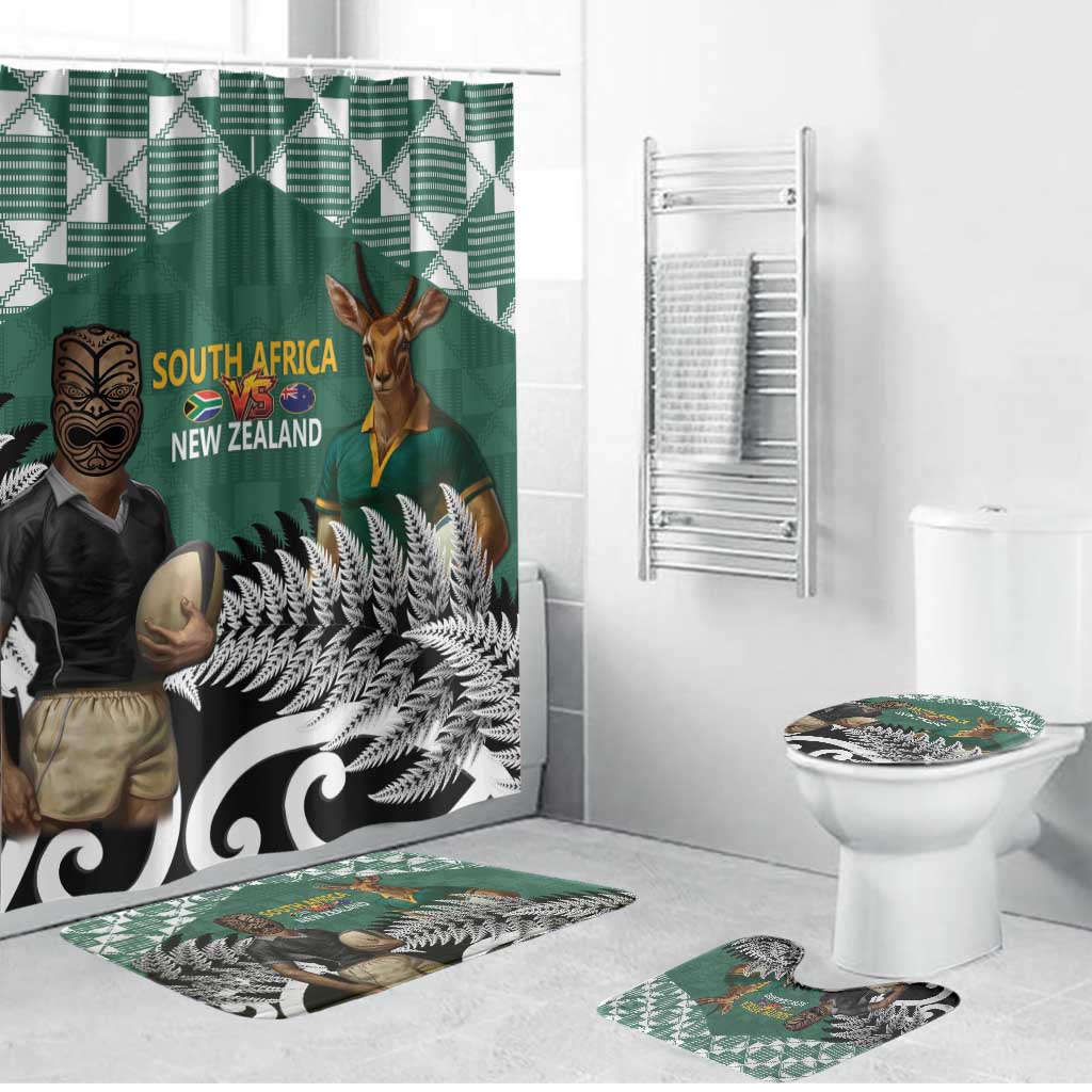 New Zealand South Africa Rugby Bathroom Set Springboks Kente All Black Maori Together LT14 Bathroom Set (4 pcs) Green - Polynesian Pride
