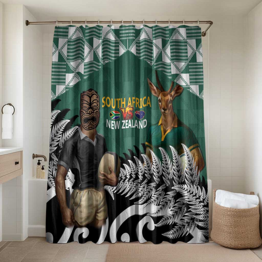 New Zealand South Africa Rugby Bathroom Set Springboks Kente All Black Maori Together LT14 Shower Curtain Only Green - Polynesian Pride