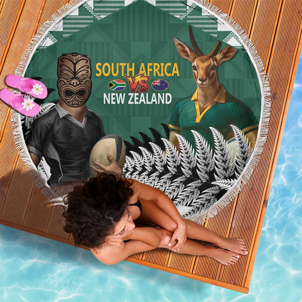New Zealand South Africa Rugby Beach Blanket Springboks Kente All Black Maori Together LT14 - Polynesian Pride