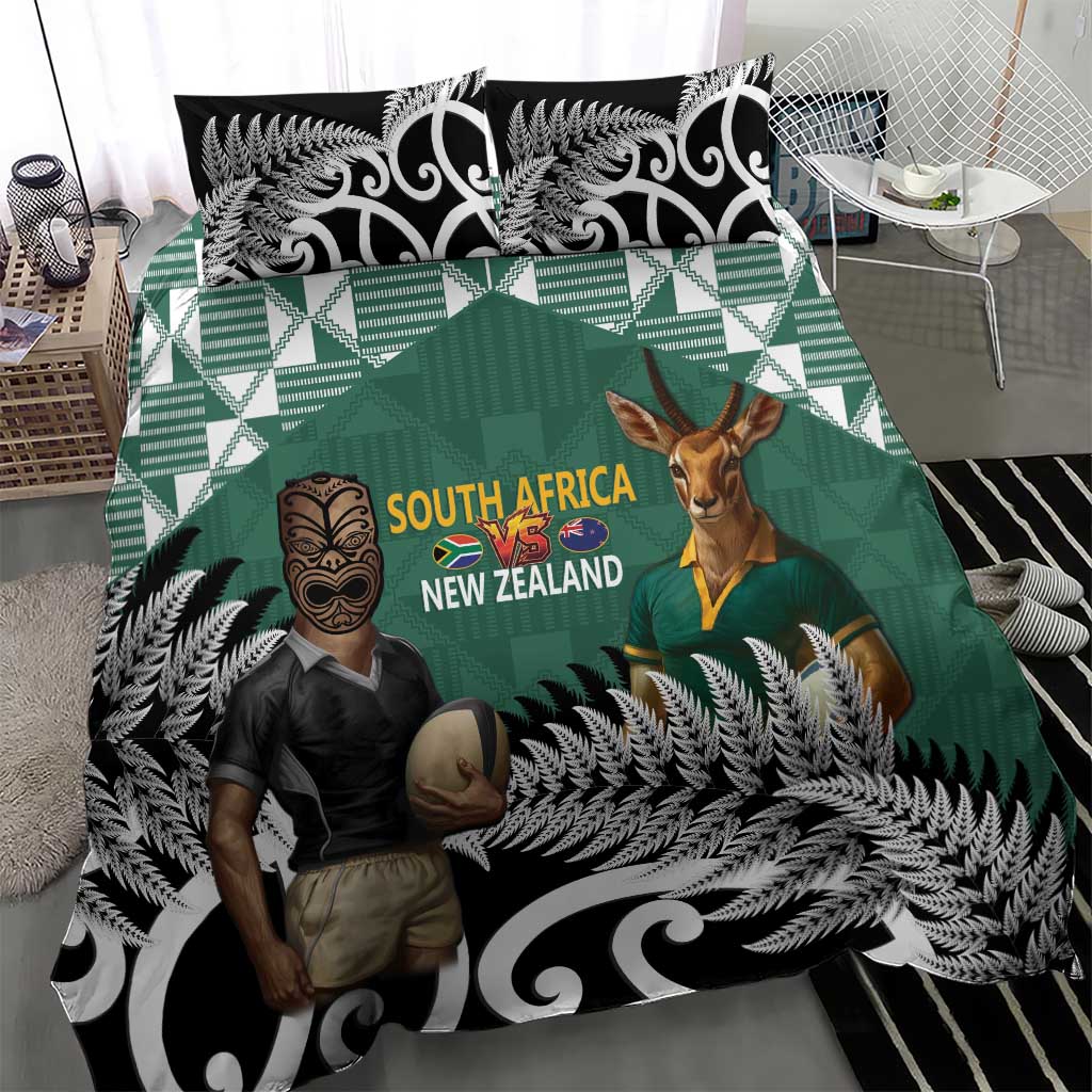 New Zealand South Africa Rugby Bedding Set Springboks Kente All Black Maori Together - Polynesian Pride