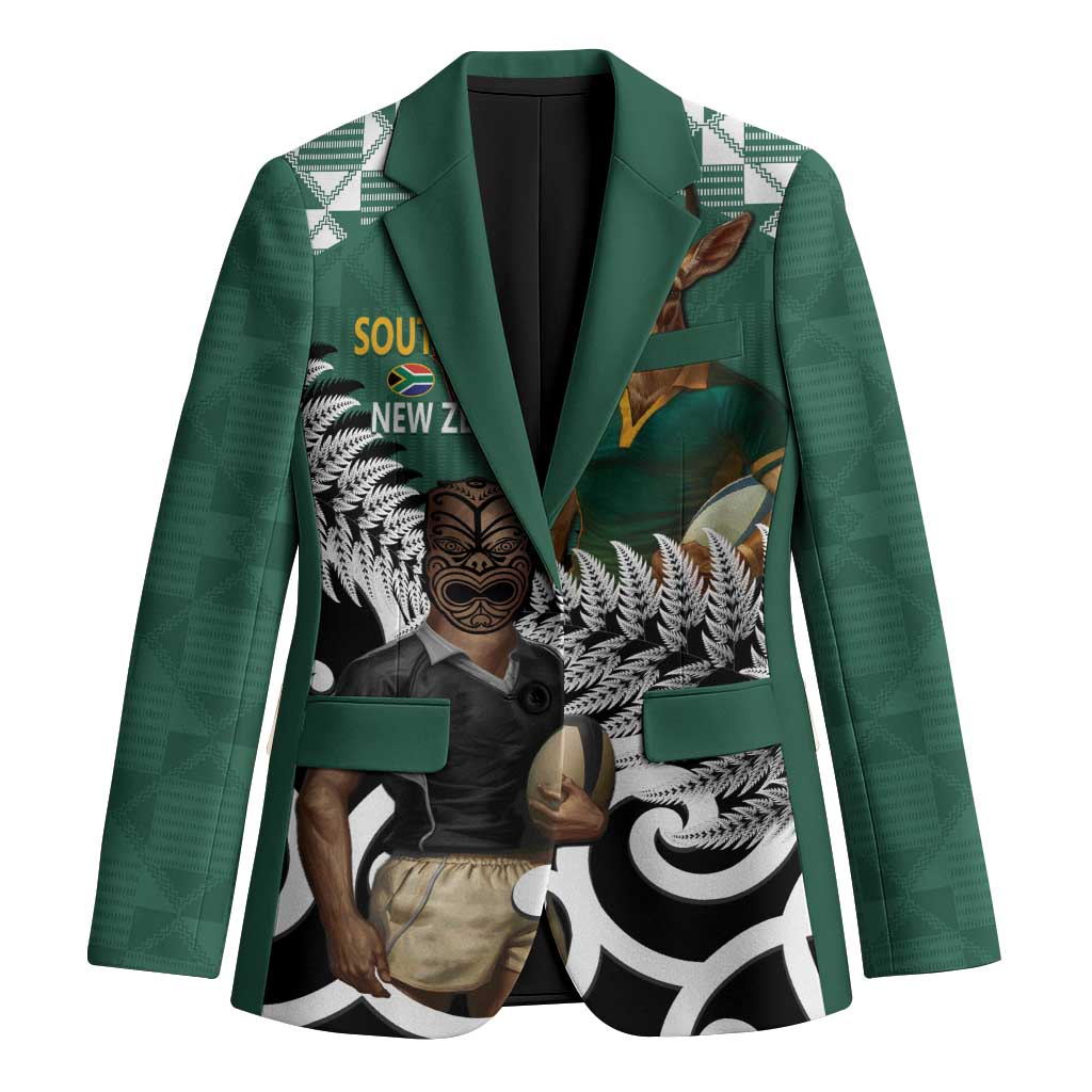 New Zealand South Africa Rugby Custom Blazer Springboks Kente All Black Maori Together LT14 Unisex Green - Polynesian Pride