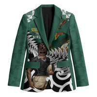 New Zealand South Africa Rugby Custom Blazer Springboks Kente All Black Maori Together LT14 Unisex Green - Polynesian Pride
