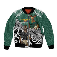 New Zealand South Africa Rugby Custom Bomber Jacket Springboks Kente All Black Maori Together LT14 Unisex Green - Polynesian Pride