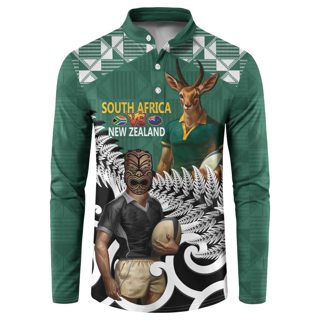 New Zealand South Africa Rugby Custom Button Sweatshirt Springboks Kente All Black Maori Together - Polynesian Pride
