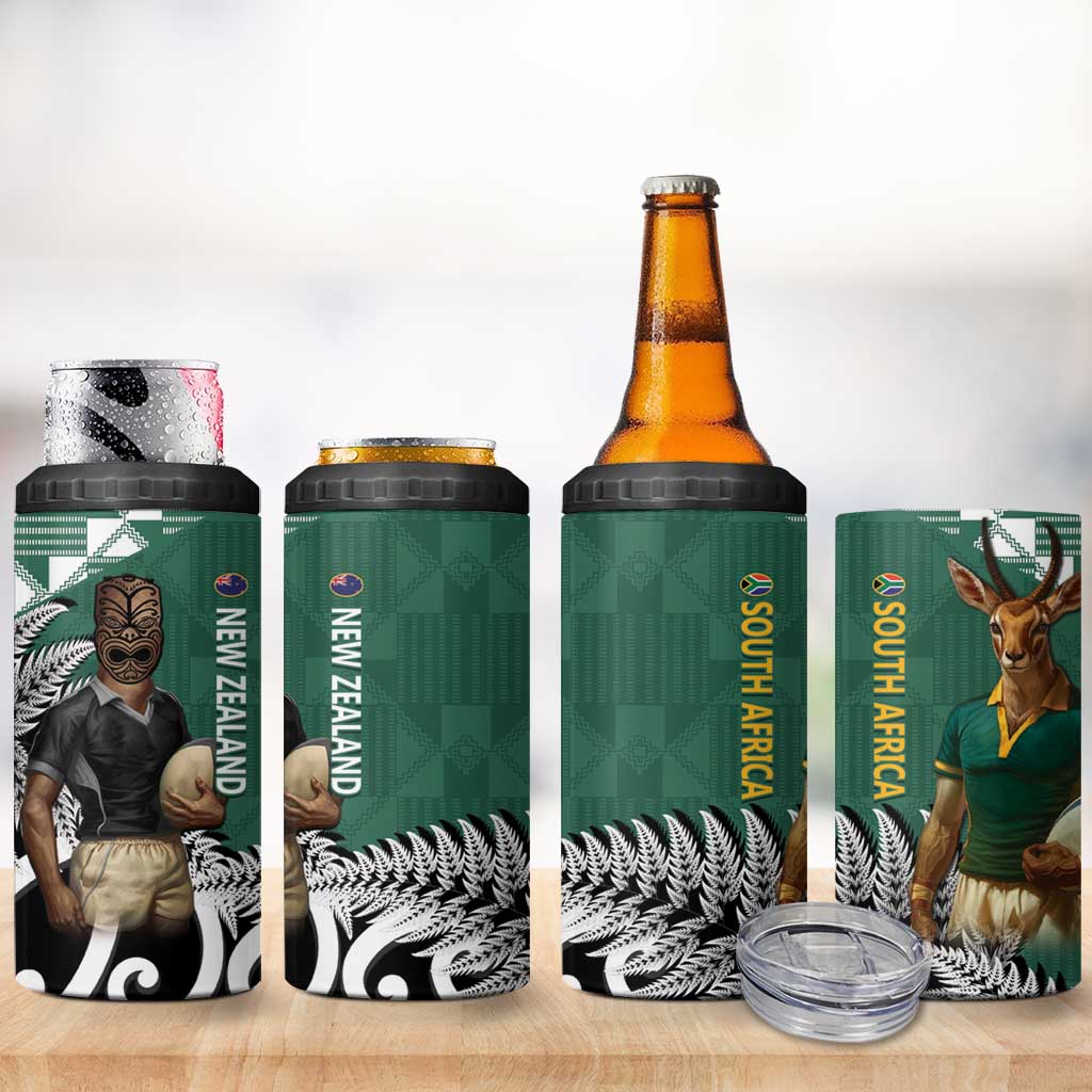 New Zealand South Africa Rugby 4 in 1 Can Cooler Tumbler Springboks Kente All Black Maori Together LT14 - Polynesian Pride