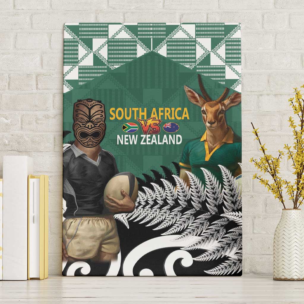 New Zealand South Africa Rugby Canvas Wall Art Springboks Kente All Black Maori Together LT14 Without Frame Green - Polynesian Pride
