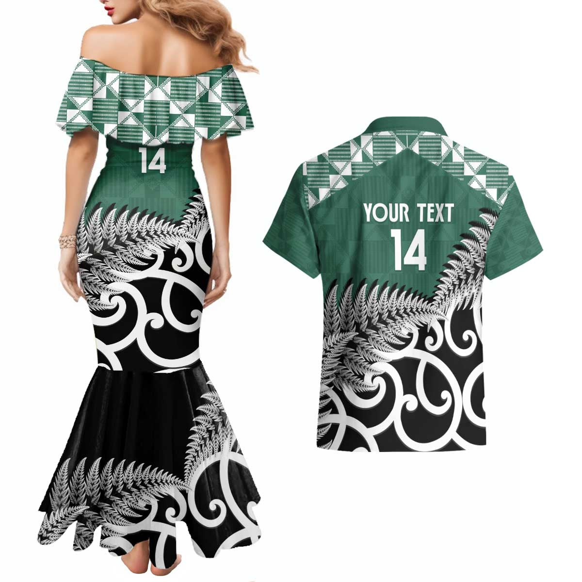 New Zealand South Africa Rugby Custom Couples Matching Mermaid Dress and Hawaiian Shirt Springboks Kente All Black Maori Together - Polynesian Pride